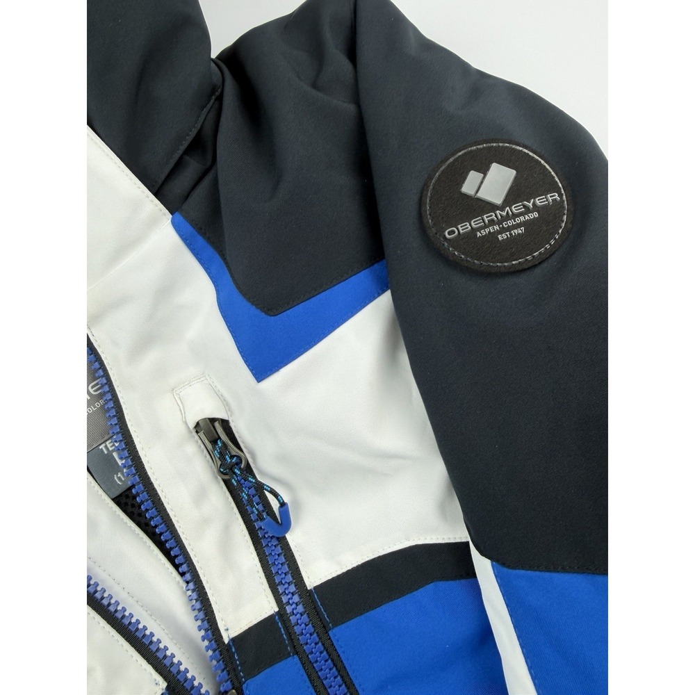 Obermeyer Teen L 14-16 Ski Jacket Blue Black White Hooded Winter Snow Coat Youth - Picture 3 of 16